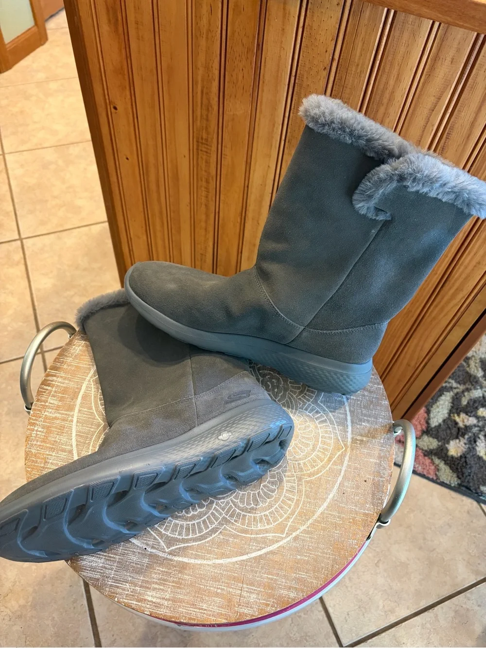Skechers Gray Suede Fleece-Lined Mid Boots 1
